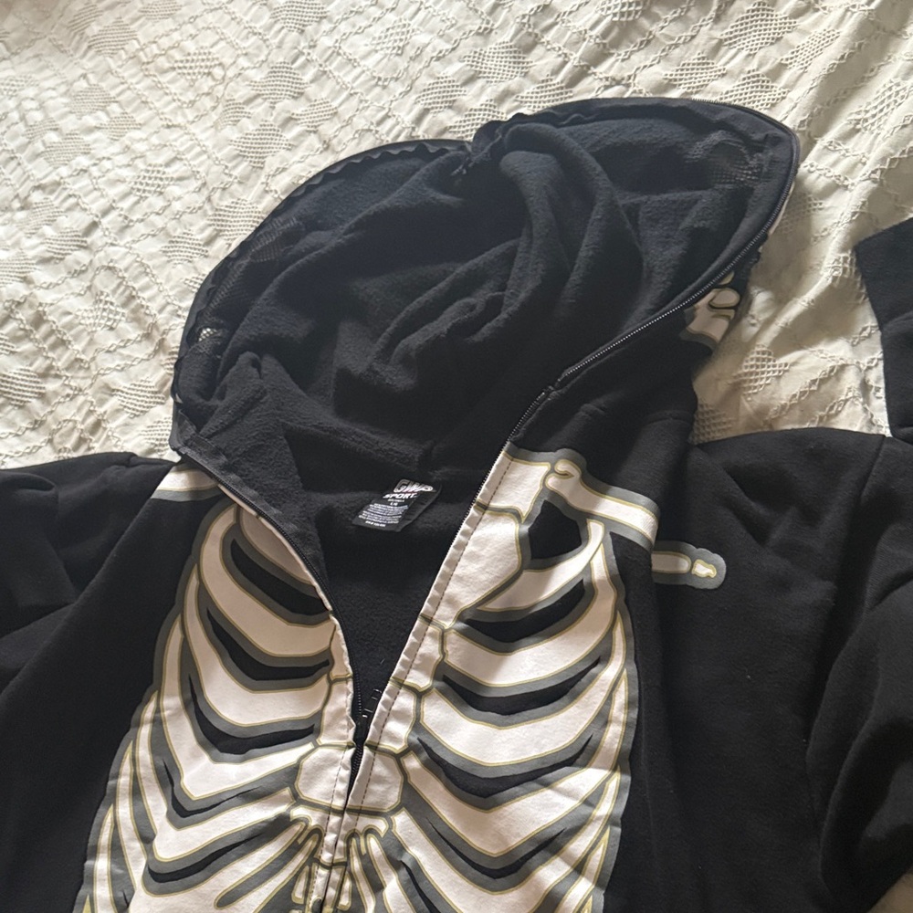 Men's Black Skeleton Zip-Up Hoodie - Picture 3 of 3